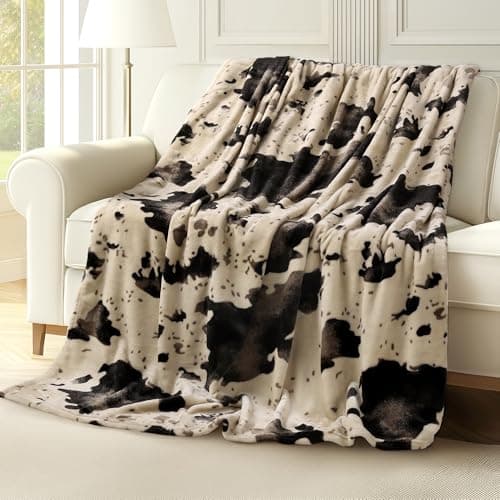 blunique Cow Print Blanket Ultra Soft Flannel Throw Blanket for Couch Bed, Cute Cozy Lightweight All-Season Fleece Blanket Twin XL, Gift for Women & Girls, 66×90 Inches Brown - Image 1