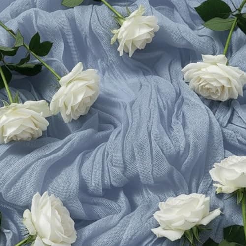 QPOR Dusty Blue Cheesecloth Table Runner Boy Baby Shower Wedding Decorations Spring Gauze Table Runner for Bridal Shower Party Winter Wonderland Decoration 35x120 Inches - Thumbnail 5
