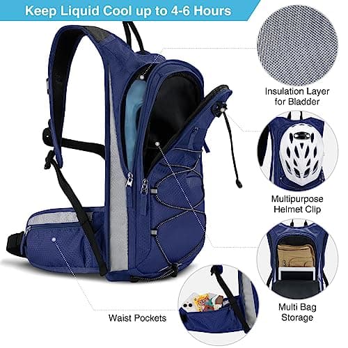 NOOLA Hydration Backpack, Insulated Hiking Water Backpack with 3L TPU Water Bladder for Men Women, Running Hydration Pack Hydro Daypack for Hiking, Trail, Running, Marathons Race, Cycling, Navy Blue - Thumbnail 2