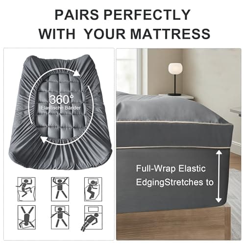 3 Inch Mattress Topper King Size Breathable Filled Soft Fluffy Supportive for Back Pain Relief, Bed Mattress Pad Pillow Topper with Extra Thick Padded Protector for 8"-21" Deep Pocket - Thumbnail 3