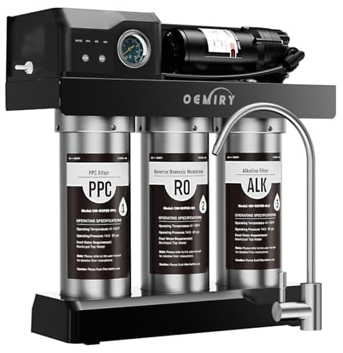 OEMIRY Stainless Steel 600 GPD Tankless Reverse Osmosis System, 9-Stage Alkaline Remineralization Under-Sink Water Filter, 2:1 Pure-to-Drain, Plug-in for Home, Kitchen, and RV
