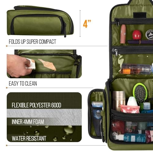Travel Toiletry Bag for Men and Women - (10.6”x10.6”x3.2”) Large Hanging Toiletry Organizer - Waterproof Hygiene Bag with Metal XXL Swivel Hook, with Sturdy Zippers and 19 Compartments for Toiletries - Thumbnail 6
