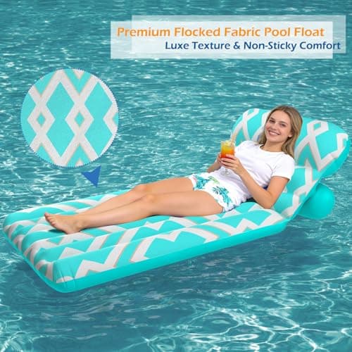 Jasonwell Inflatable Pool Float Adult - Ultra-Comfort Soft Fabric Pool Floaties Lounge Floats Floating Chair Raft with Adjustable Backrest Air Water Lounger Tanning Float for Pool Beach Party (Grid) - Thumbnail 5