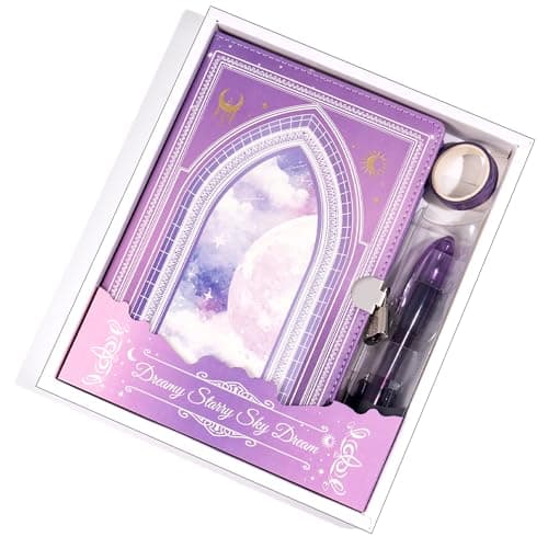 MINICAGIE Journal with Lock for Girls Ages 8-12 Diary with Lock and Key 296 Gold Edged Pages Locked Journal for Women Teen Girls with Gift Box, Purple - Image 1