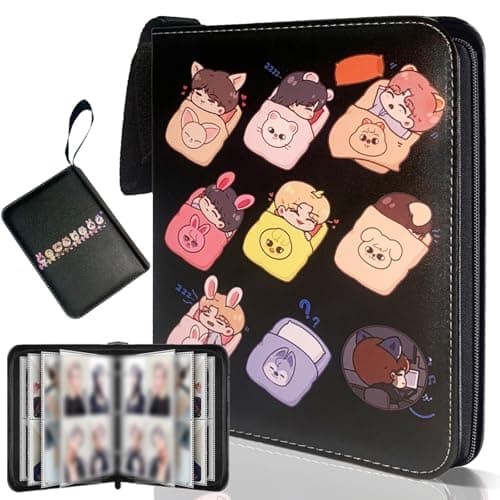 KEFEIKJ Cute Trading Photocard Binder, STAY Photo Album Cartoon Card Holder Book Storage Cards with Sleeves for Lomo Cards Gift - Boys & Girls, idol Photo Protect (Black)