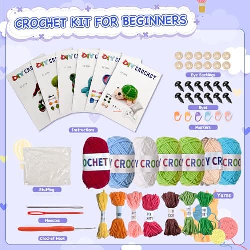 Wunila 6Pcs Crochet Kit for Beginners, Crochet Animal Kits for Adults with Step by Step Videos Tutorials, Knitting Kit for Crochet Lovers Great Birthday Holiday Gift, DIY Handmade Gifts - Thumbnail 2
