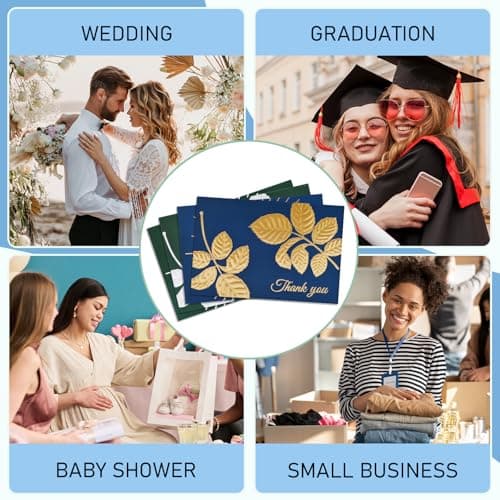 24 Pack Thank You Cards with Envelopes, Elegant Professional Raised Gold & Silver Foil, 4 Designs, Pefect for for Weddings, Teacher Appreciation, Graduation, Small Business Gifts, Holiday & Christmas Thank You Notes - Thumbnail 5