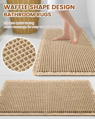 Smiry Waffle Bath Mat 30x20, Extra Soft Absorbent Bathroom Rugs, Non Slip Machine Washable Quick Dry Bath Rugs for Bathroom Floor, Tub, Shower, Home Decor Accessories, Brown - Thumbnail 2
