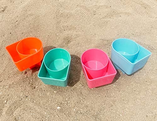 Home Queen Beach Cup Holder with Pocket, Multifunctional Sand Cup Holder for Beverage Phone Sunglass Key, Beach Accessory Drink Sand Coaster, Set of 4 (Teal, Orange, Blue and Pink) - Thumbnail 4