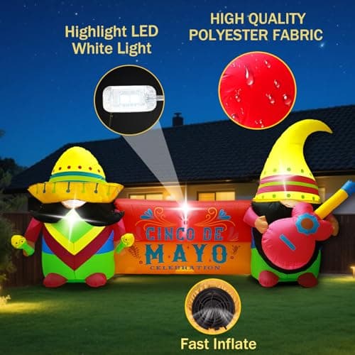 GIFTFIND 8FT Long Cinco De Mayo Inflatables Outdoor Decorations, Colorful Fiesta Party Blow Up Decor, Built-in LED Lights May 5 Mexican Yard Decoration for Garden Lawn Holiday Decor - Thumbnail 5