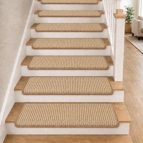 Bullnose Carpet Stair Treads, 14Pack - 29.5"x9.5"x1.5" Stair Treads Non-Slip for Wooden, Peel and Stick Stair Runner, Edging Stair Protectors, Pet Friendly, Washable (14, Two-Tone) - Image 1