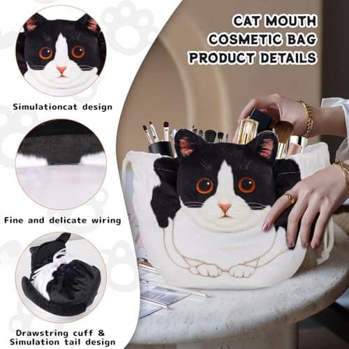 Openhahaha Drawstring Makeup Bag, Cat Makeup Bag, Travel Makeup Organizer, Cosmetic Pouch Bag, Cat Gift for Women, Lay Flat Makeup Bag Gifts for Cat Lovers - Thumbnail 3