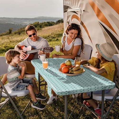 Jobunai Fitted 6Ft Picnic Table Cover with Chair Covers Elastic Polyester Stain Resistant Reusable Camping Table Cloth Patio Glamping Equipment Hiking Rv Outdoor Necessities Gifts for Grandma Grandpa - Thumbnail 5