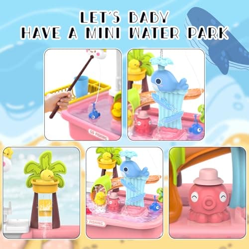 YUANNA 2026 Upgraded Water Table for Toddlers, Kids Sand Water Table with Pump, Play Sink with Running Water, Fishing Game and Outside Sensory Toys, Pink - Thumbnail 3