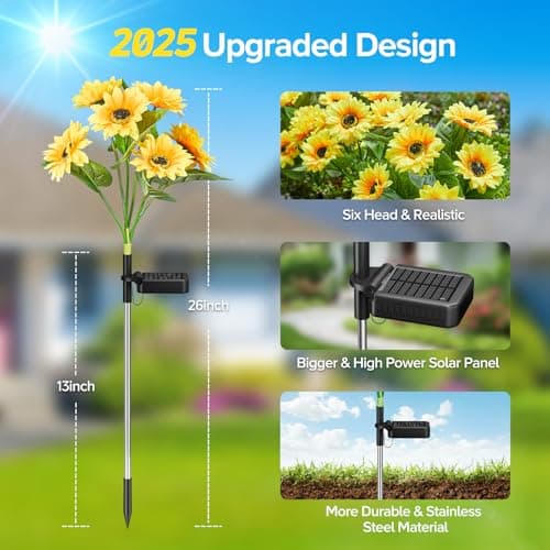 Solar Sunflower Lights Outdoor Waterproof - 3 Pack with 18 Bright Solar Sunflower Lights, IP65 Waterproof Light for Outdoor Flower Bed, Yard, Pathway, Patio Decor - for Mom, Women, Grandma - Thumbnail 4