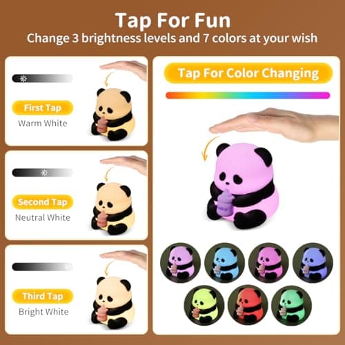Pak Cute Panda Night Light, Dimmable Touch Control Night Light for Baby, Silicone Squishy Night Lamp, 7 Colors Rechargeable Desktop Light, Bunny Alarm Clock, Gift for Kids Girls Boys, Lovers - Thumbnail 5