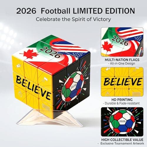 2026 World Soccer Cup 3x3 Cube Puzzle, Unique Football Souvenir Featuring Host Cities & Believe Design, End of Season Soccer Gifts, Coach Desk Decor & Team Party Favors - Thumbnail 3