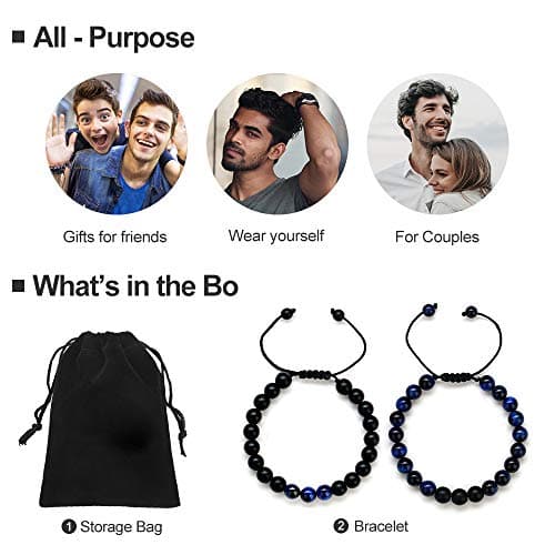 M MOOHAM Gifts for Men Bracelets - Beaded Lava Rock Stone Tiger Eye Adjustable Matte Agate Bracelet Men Who Want Nothing Birthday Retirement Gifts - Thumbnail 3