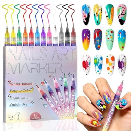 LuneHe life 12 Colors Nail Art Pens Set, Quick Dry Nail Art Markers & Nail Polish Pens for Drawing, Painting and Dotting, DIY Manicure Tools for Nail Design, Home Salon Use - Image 1