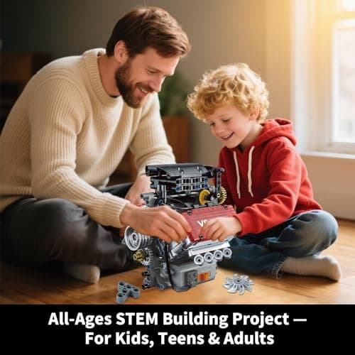 OCES V8 Engine Building Set — Mini V8 Engine Kits That Runs 478 PCS Working V8 Model Kit with Motor & Battery Box, Visible Pistons & Moving Crankshaft, STEM Engineering Project for Kids Teens Adults - Thumbnail 3