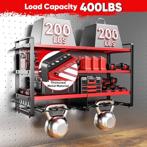 POKIPO Upgrade Large power tool organizer Wall Mount,4 Layers Heavy Duty Metal Loads 400lbs Power Tool Hanger Shelf Battery Storage with 8 Cordless Drill Bit Holder,Utility Racks for Garage Tool Room - Thumbnail 3
