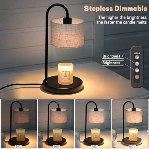 FINCMY Candle Warmer Lamp with Timer, Dimmable Candle Wax Warmer Electric Candle Warmer with Replacement Bulbs, Bedroom Home Decor Compatible with Various Candles (Linen) - Thumbnail 2
