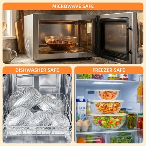 Jelife Glass Mixing Bowls with Lids Set - 5 Packs, Borosilicate Nesting Glass Bowls (3.7-2.1-1-0.5-0.2QT) for Baking, Salad, Meal Prep, Serving, Food Storage, BPA Free & Dishwasher Safe - Thumbnail 3