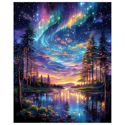 Starry Aurora Lake Puzzles for Adults 1000 Pieces,Impossible Hard Challenging Jigsaw Puzzles,Thick Pieces with Matte Finish,Relaxing Night Sky Wall Art Decor,Stress Relief Gifts for Mom Dad - Image 1