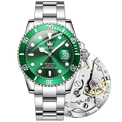 OLEVS Watch Men Automatic Self Winding Green Face Silver Stainless Steel Watches for Men Luxury Dress Waterproof No Battery Mens Wrist Watch Relojes De Hombre - Image 1