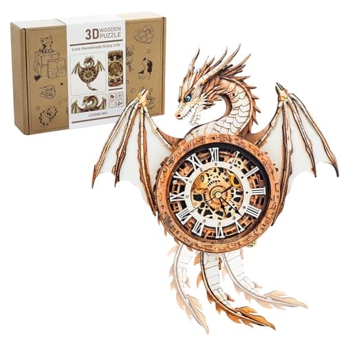 Kosmickiss 3D Wooden Puzzles Model Kits Dragon Clock for Adults, 3D Building Models DIY Crafts for Women Men, Wall Clock Puzzle Birthday Gift for Adults Home Decor