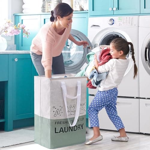 ELONG HOME Laundry Baskets, 92L Freestanding Laundry Basket with Handles, Waterproof Tall Collapsible Clothes Hamper for Dorm, Bedroom, Bathroom - Thumbnail 2