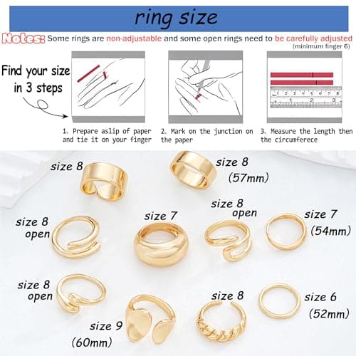 ÌF ME 10 PCS Gold Rings Set for Women Non Tarnish, 18K Gold Plated Chunky Stackable Rings, Statement Stacking Womens Ring Pack - Thumbnail 6