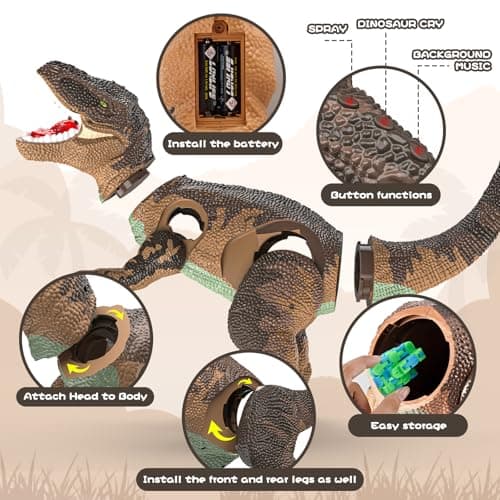 JOYBLI Large Dinosaur Toys for Kids 3-9, Big Dinosaur Tyrannosaurus rex Figure Toy Belly Storage, Gliding Wheels, Lights Sounds & Mist Spray – T-Rex That eats Toy for Boys Gift.. (Dark Blue) (Brown) - Thumbnail 3
