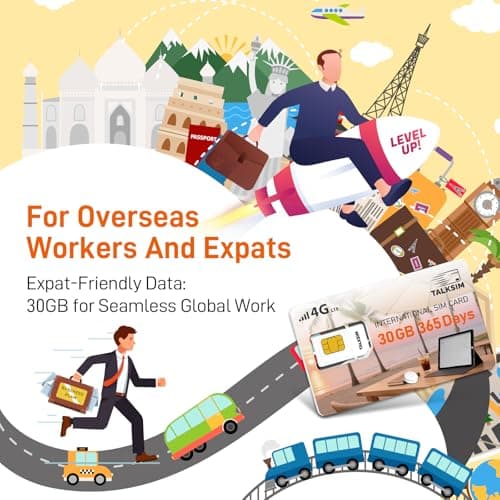 International Data SIM Card 30GB 365 Days, 4G LTE Travel SIM Card Support 45 Countries USA/UK/Europe/Asia/Africa, Prepaid Data Only Travel SIM for Unlocked Phones, Tablets, WiFi Hotspots, No Contract - Thumbnail 4