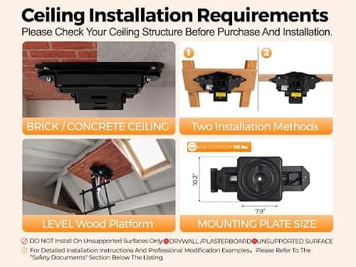 360° Manual Swivel Electric Flip Down TV Mount for 32–75 Inch Flat/Curved Screens, Remote Control, 0–80° Electric Tilt, for Living Room, Bedroom, and Patio - Thumbnail 3
