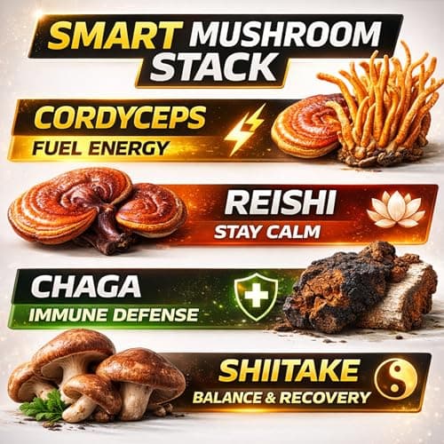 Instant Mushroom Powder 10:1 – Cordyceps Mushroom Supplement with Reishi, Chaga & Shiitake – Caffeine-Free Nighttime Drink with B6, B12, D + Probiotics – Best Mushroom Coffee Organic Blend (Sweet) - Thumbnail 5