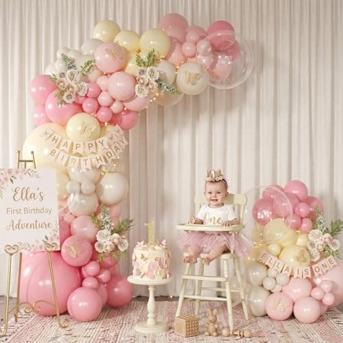 NUTTYBASH Pink and Yellow Balloon Arch Garland Kit 126Pcs Pastel Light Pink Sand White Balloons for Birthday Baby Shower Bridal Shower Wedding Bee Bear Party Decorations - Thumbnail 6
