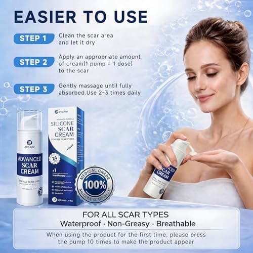 Rvlaim Silicone Scar Cream Scar Gel, Advanced Scar Removal Cream for Surgical Scars, Acne Marks, Stretch Marks, Keloids, C-Section, Burns, Old and New Scars, 1.7 fl oz - Thumbnail 6
