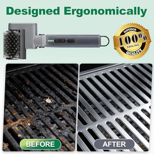 Samek Electric Grill Brush,Cordless Electric BBQ Grill Cleaner with 3 Replacement Heads, Cordless Rechargeable, 3-Speed Power Control, Adjustable Angle, Gray - Thumbnail 5