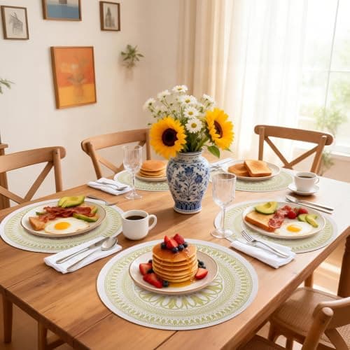 Kaixinbao Placemats Set of 4, Washable Wipeable Durable Lace PVC Vinyl Place Mats,Non Slip Table Mats for Kitchen Dining,Table Decor,Indoor,Outdoor,Everyday Use(4, Elegant Prints) - Thumbnail 3