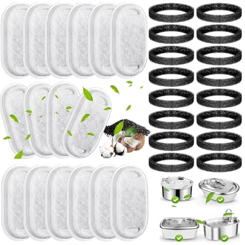 RLSHEN Cat Water Fountain Filter for Stainless Steel 108oz/3.2L& 67oz/2L Automatic Pet Water Dispenser Fountian Replacement Filter with Sponges, white-16