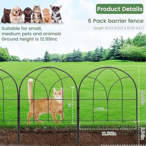 Youpehom Small 12.55"*16.53" Decorative Garden Fencing Border, No Dig Fences Barrier, Black Metal Fence, Garden Edging Fence Panel, Dog Fence Outdoor for Yard, Flower Bed (6 pcs) - Thumbnail 3