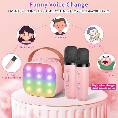 Mini Karaoke Machine Kids Microphone, Haomuren Portable Bluetooth Karaoke Speaker with 2 Wireless Microphones and LED Lights, Christmas Birthday Party Gifts for Kids & Adults - Thumbnail 3