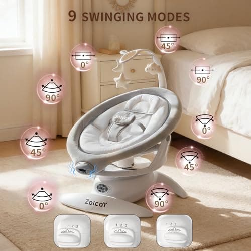 Baby Swing, 3-in-1 Baby Swings for Infants with Motion Detection & Vibration Soother, 360° Rotating Electric Baby Swings with 5 Speeds & 3 Swing Modes, Infant Swing for Baby with 12 Preset Melodies - Thumbnail 4