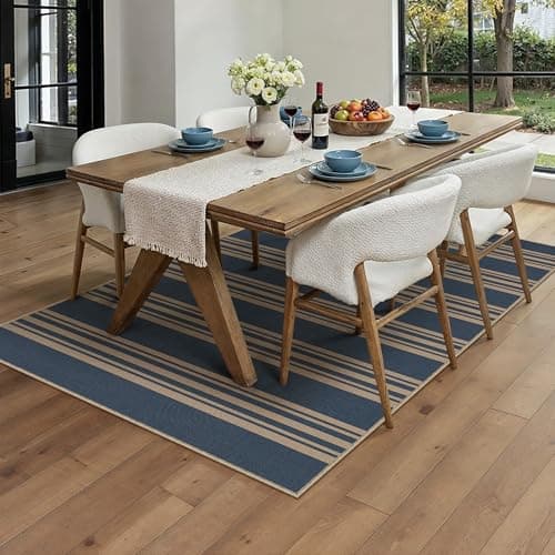 PureCozy Striped Easy Jute Rug 3x5 Blue Entryway Carpet Washable Non Slip Office Door Mat Farmhouse Neutral Non Shedding Small Indoor Outdoor Rug for Bathroom Kitchen Bedroom Living Room - Thumbnail 3
