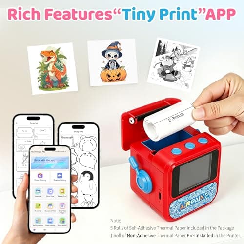Lumavere AI Voice-Powered Sticker Printer for Kids, Portable Pocket Ink-Free Thermal Sticker Maker with HD Display, Creative Art Gifts for Boys & Girls Age 3-12(AI Printer + 5 Sticker Rolls) - Thumbnail 4