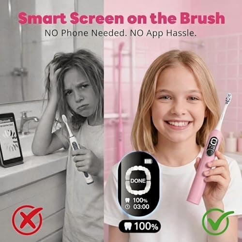 SAKYPRORAL AI Electric Toothbrush with Smart Display for Adults Kids | 150-Day Rechargeable Toothbrush, Real-Time Map |3-Min Timer, Travel Case | Teens Sonic Toothbrush Gift (G5S Pink) - Thumbnail 2