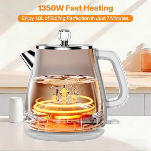 Retro Electric Kettle 1.8L, All Stainless Steel Hot Water Electric Kettle for Boiling Water, 1350W BPA Free Tea Kettle, Electric Tea Kettles Automatic Shut Off, Boil-Dry Protection,Pearl White - Thumbnail 4