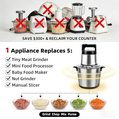 Electric Large Food Processor,6L Meat Grinder Stainless Steel for Home, Heavy-Duty Meat Blender Mincer with 2 Speed& 6 Blades,1200W Electric Food Grinder Chopper for Meat,Game,Hunt & Meal Prep - Thumbnail 5
