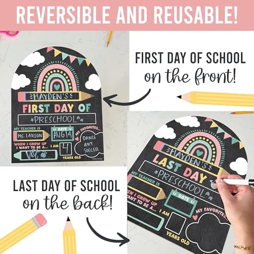My First Day of School Sign with Marker -11"x14" Double-sided & Reusable Back to School Sign Board and Photo Prop for First and Last Day, Kindergarten PreK Preschool Chalkboard Back to School Supplies - Thumbnail 4